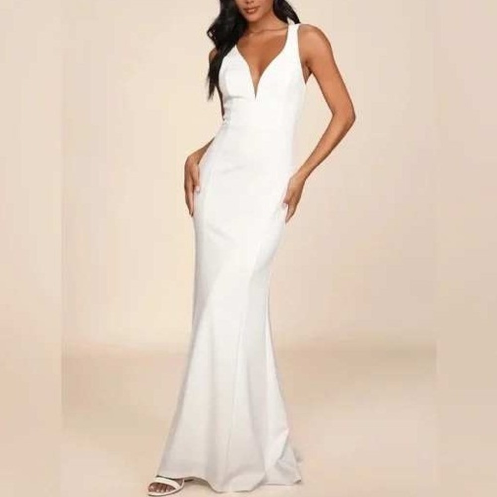 Lulus Womens Ivory Plunge V‎ Neck Sleeveless Maxi Dress Size XS
